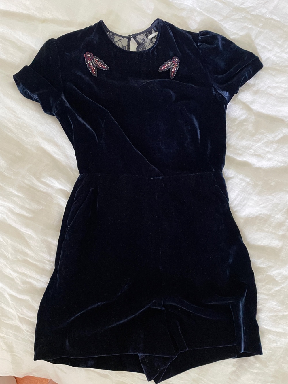 SANDRO PARIS Velvet Playsuit Romper Jumpsuit ~ Midnight Rain Blue 💙